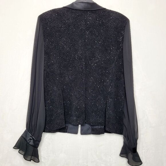 Alex Evenings Black Glitter Ruffle Button Down Top Size XL - Picture 10 of 12